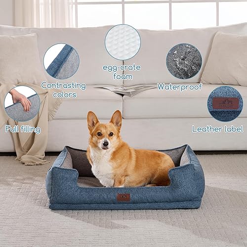 Miniatura 6 de Hollypet Cama Ortopédica Rectangular para Perros Medianos, Camas de Espuma de Caja de Huevos de Apoyo para Mascotas con Funda Impermeable Extraíble