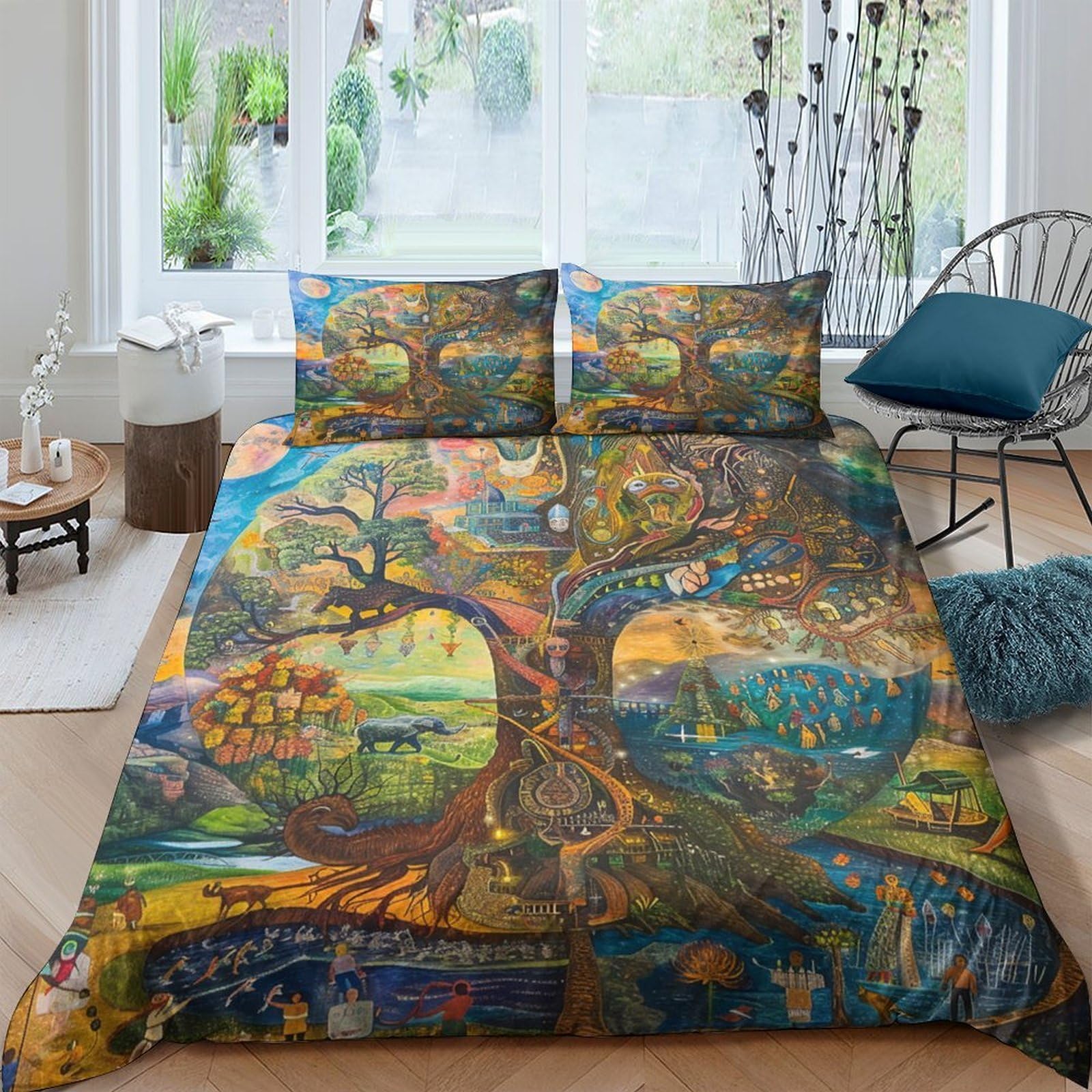Ctjqhvkz Style-7 3D Printed Tree Of Life Fitted Sheet Microfiber Soft Colorful Nature Landscape Bed Sheet For Bedroom Dorm Décor Single（135X200cm）