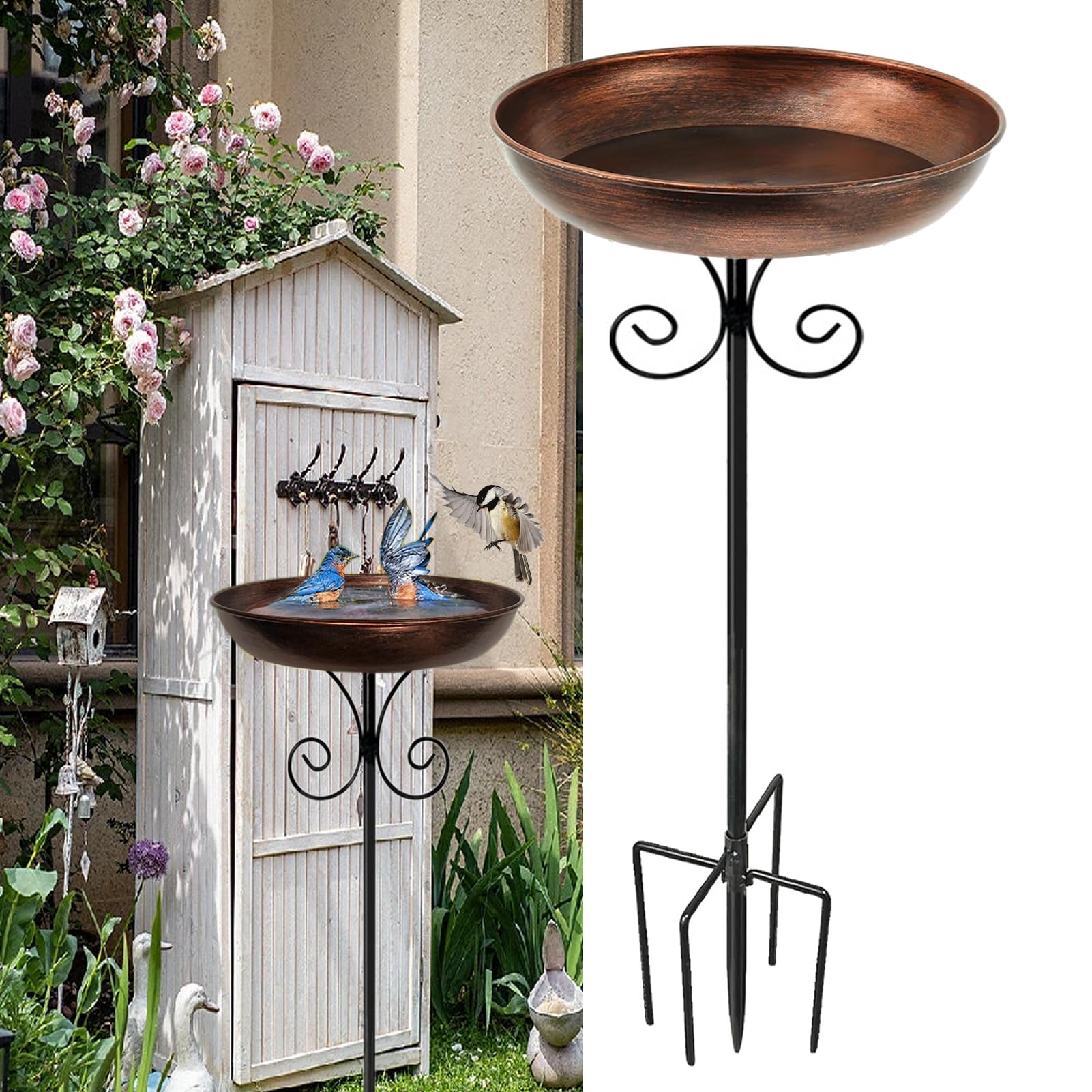 Vogeltränke Stehend, Vogeltränke Garten, Antike Bronze 31.8In Metall Vogelbecken Schüssel Wassertränke für Vögel für Wildvögel Wassertränke, Vogelbad, Balkon, Garten