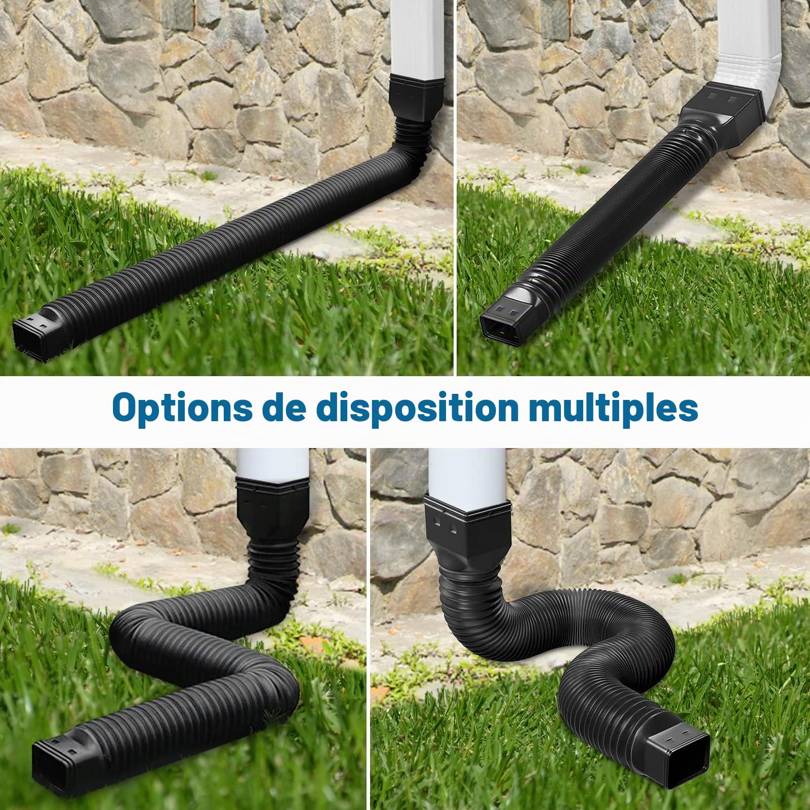 TOKPLNU Rallonge de bec de descente flexible pour gouttière - Noir - Connecteur de gouttière - Tuyau de drainage d'eau de pluie extensible de 50 à 147 cm