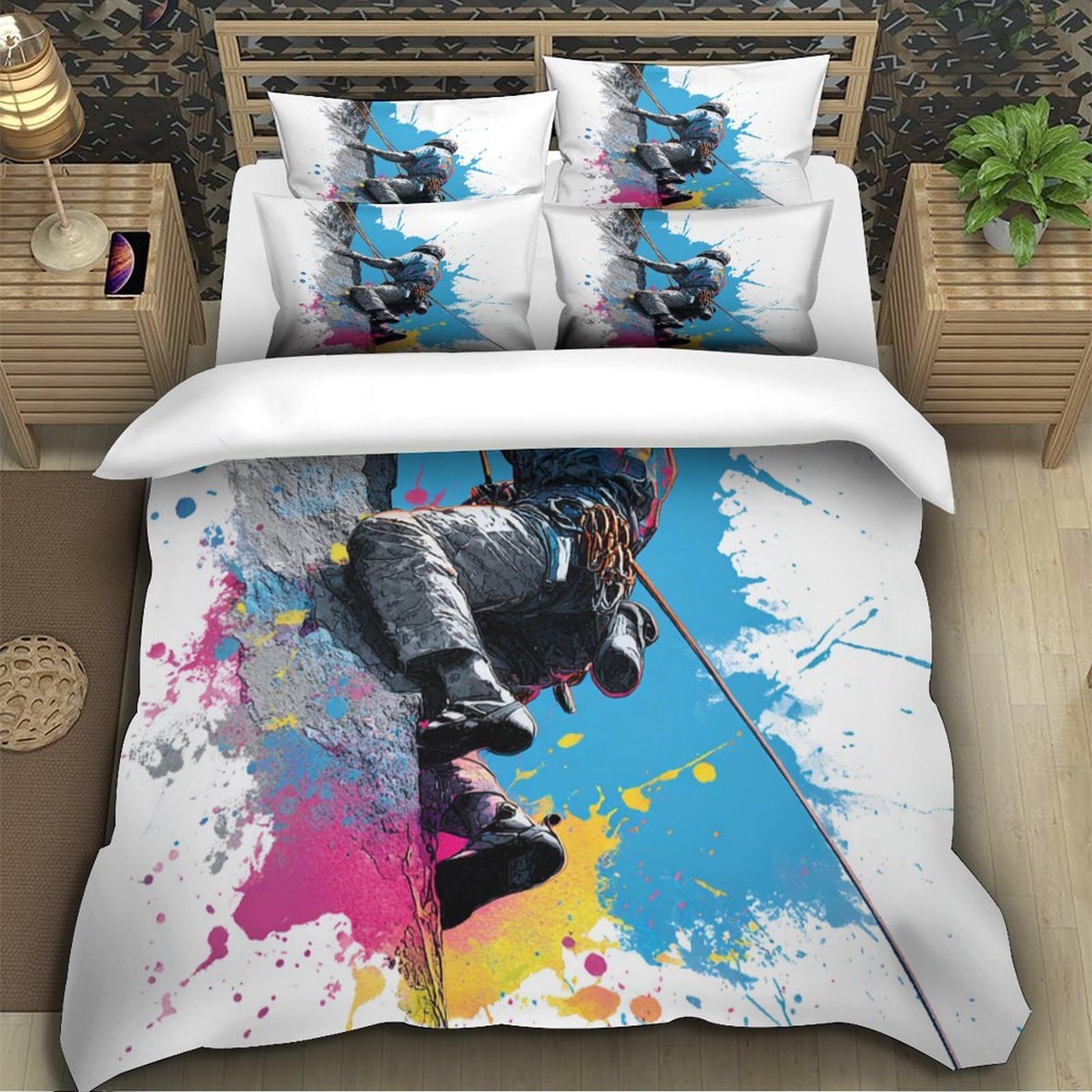 3D Druck Kletterer Motiv Bettbezug Mikrofaser Schlafzimmer Dekor Klettersport Bettwäsche Set Atmungsaktiv Für Erwachsene King（220x240cm）