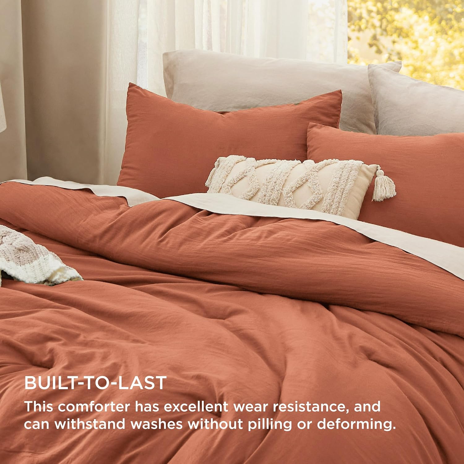 Bedsure King Comforter Set, Orange Soft Prewashed Bedding for All Seasons, 3 Pieces GentleSoft™ Bed Set, 1 Lightweight Comforter (104"x90") and 2 Pillowcases (20"x36") - Image 3