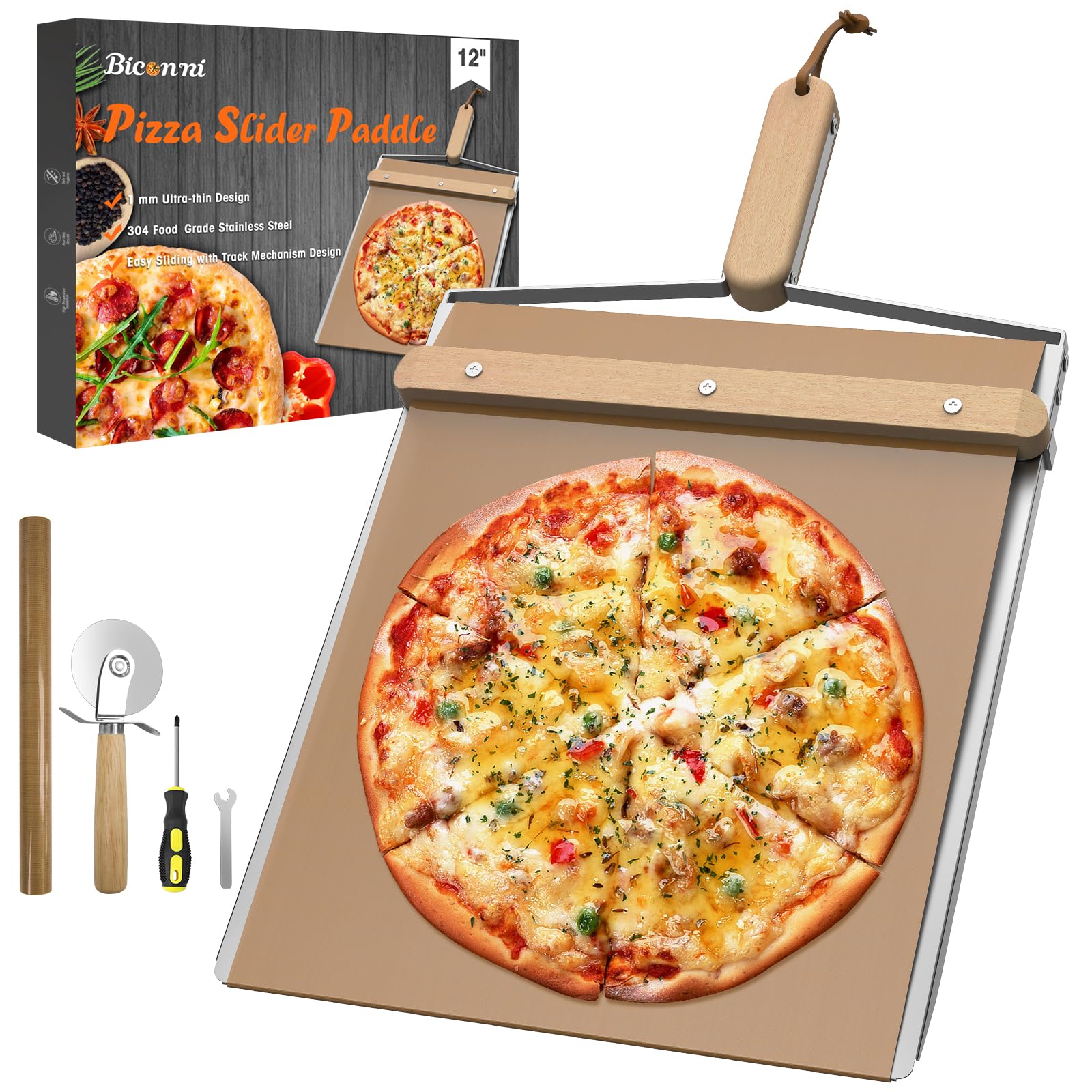 Biconimi Sliding Pizza Peel Metal Sliding Tray
