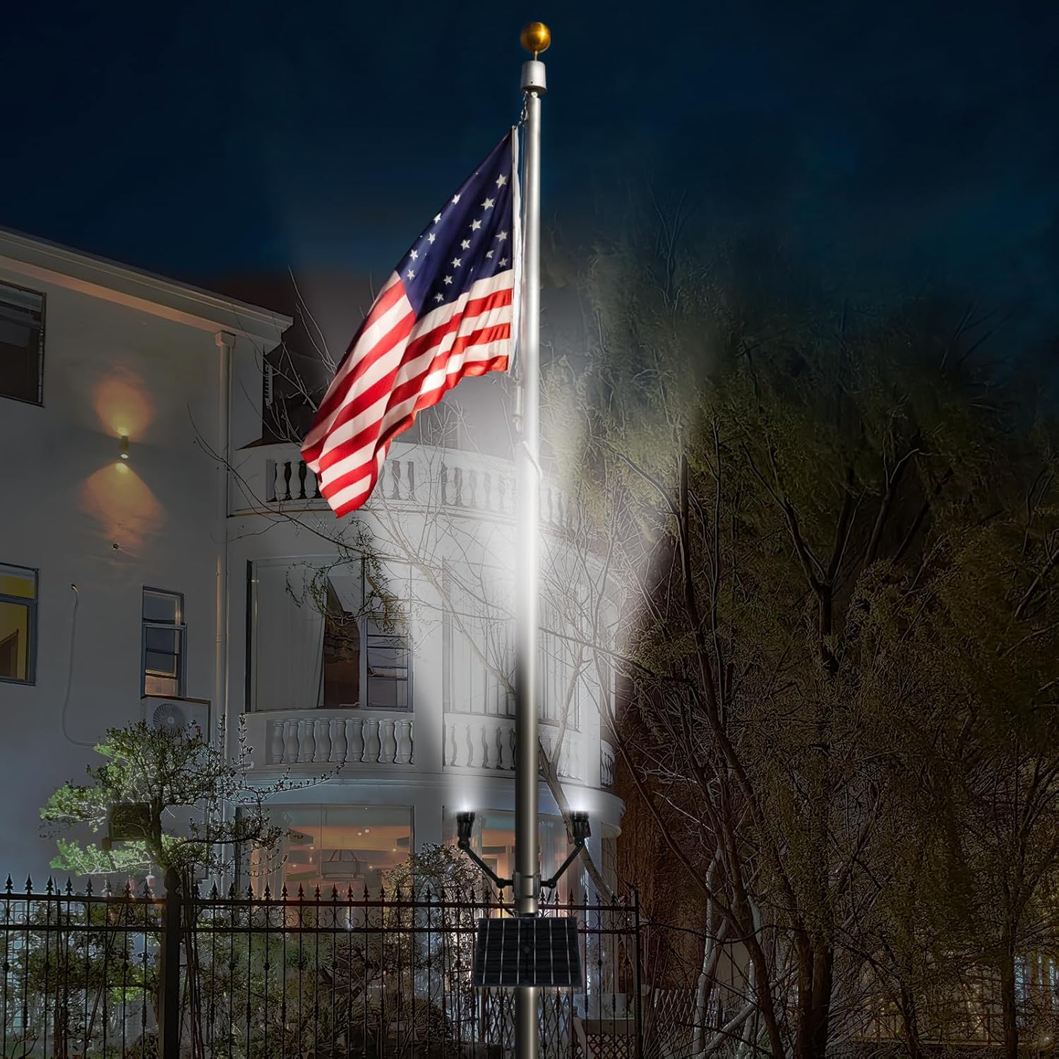 Flag Pole Solar Light 2999lums Zoomable Solar Flag Light fit 15 to 40 Ft Flag Poles,12000Mah America Flag Light Outdoor Dusk to Dawn