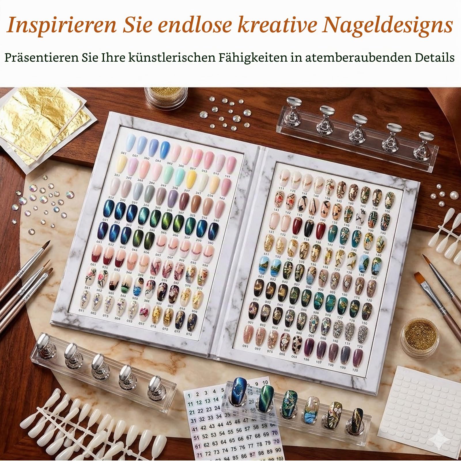 Nail Art Zubehör, Nagel Display Buch mit 240 Leeren Tips, Tragbarer Falt-Organizer für Salon-Profis Nageldesign, Nummeriert für einfache Farbwahl