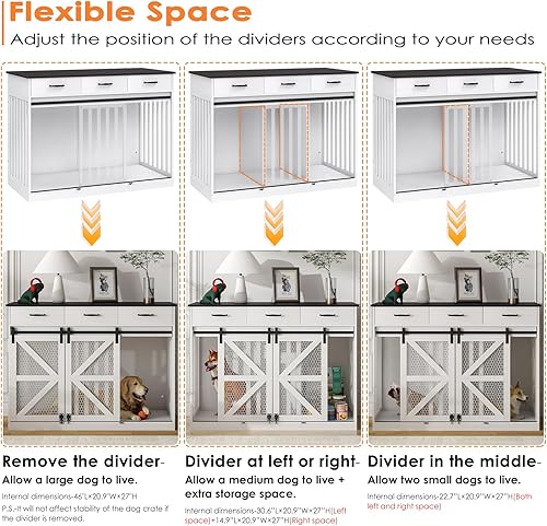 Miniatura 3 de Saudism Mueble de jaula para perros 2 en 1  Perrera grande con cajones de almacenamiento  Puertas dobles  Soporte de TV resistente para interiores