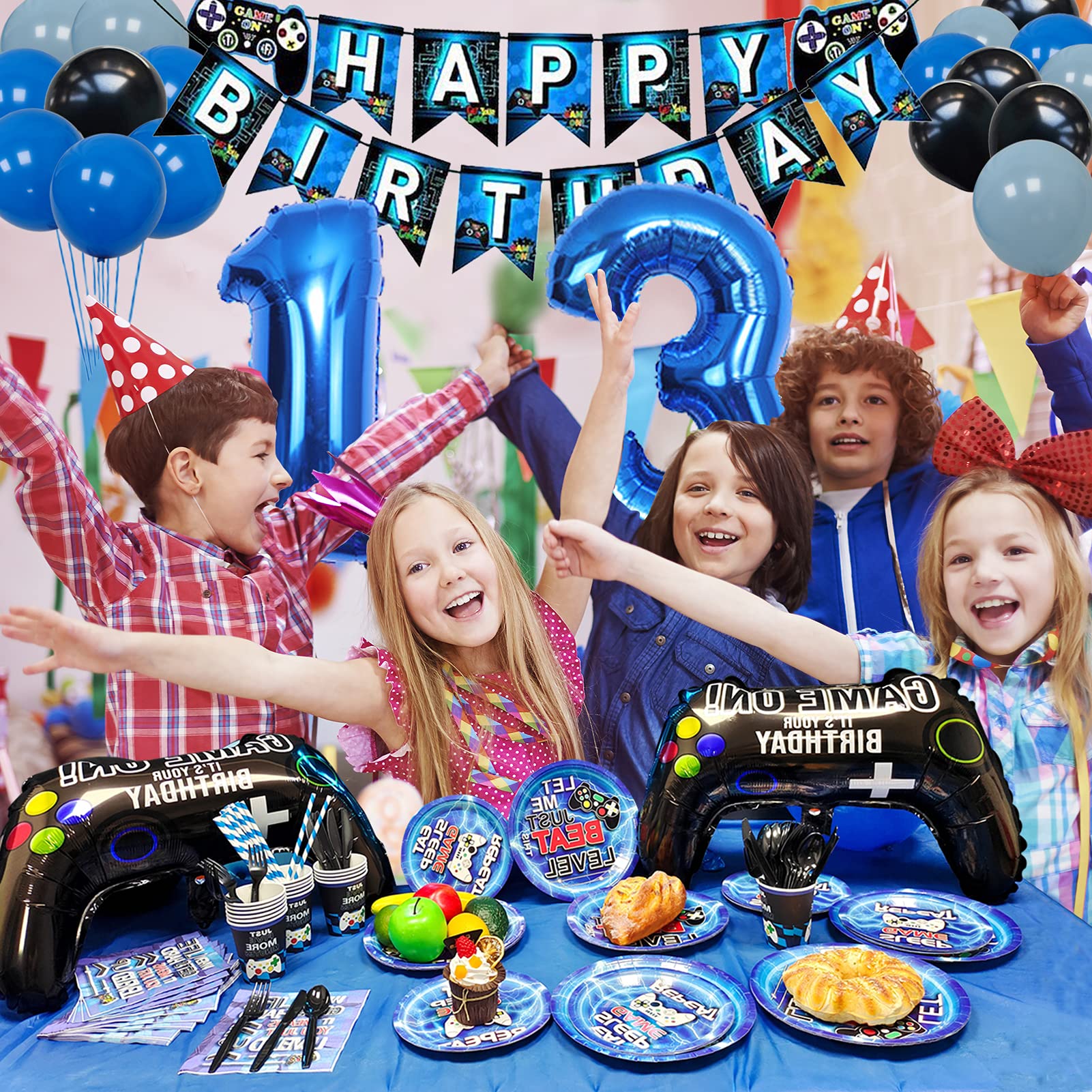 13th Birthday Cake Topper - 'Official Teenager' Glitter Decor, Black Gold Red Blue, 6.2" X 4.9"