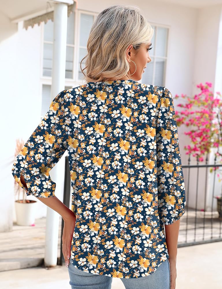 LOHENローヘン　T-BLOUSE Rapbin Women's Summer Casual Keyhole Neck Half 3/4 Sleeve T