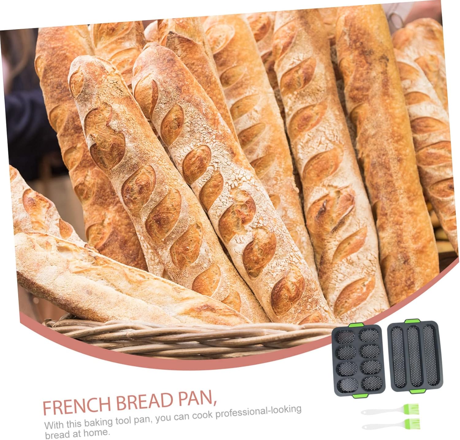 LIFKOME Silicone Loaf Bread Pan Baking Mold French Bread Baking Set with Oval Cake Mold Baguette Tray and Silicone Brush for Home