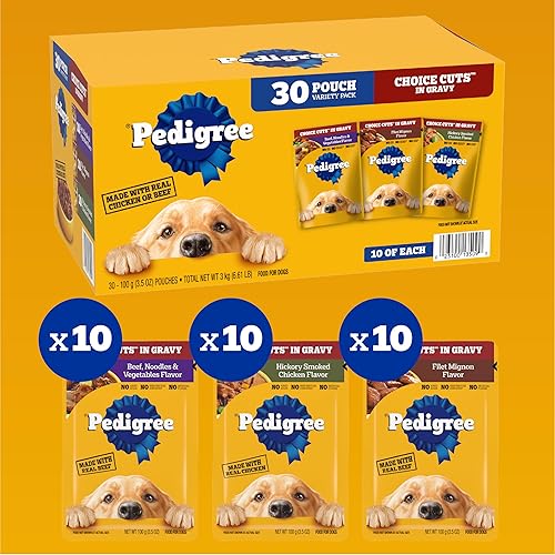 Vista 36 de Pedigree Choice Cuts in Gravy - Alimento húmedo en salsa para perros adultos, paquete surtido de sabores clásicos, bolsas de 3.5oz, 18