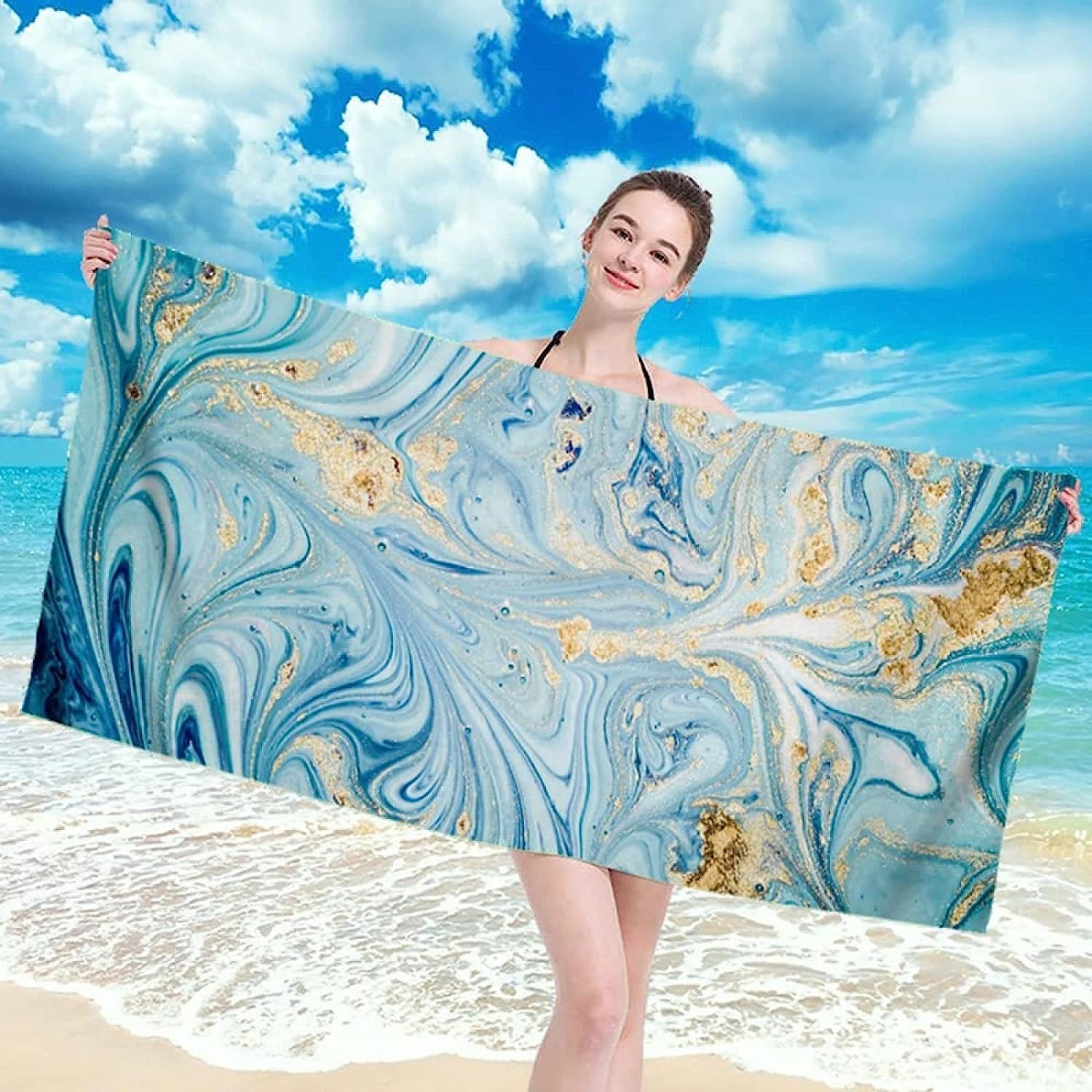 Telo Antisabbia Mare Coperta Da Spiaggia,Telo Mare Microfibra,Perfetto Per Lo Sport, Viaggi, Campeggio, Palestra, Piscina.Telo Mare Grande Marmo Astratto Xxl 200 X 200 Cm -0R9S
