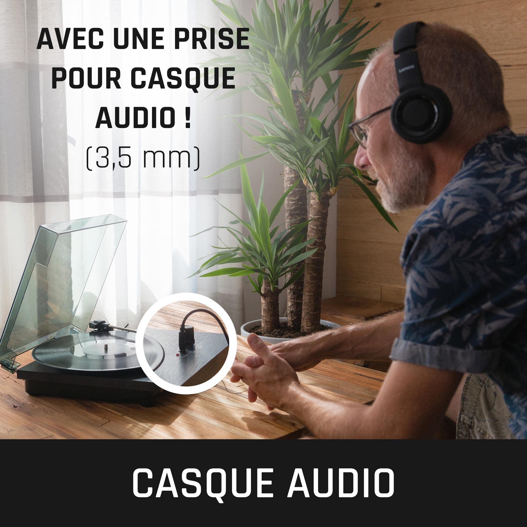 Lenco LS-10 Tourne-disque Lenco - Tourne-disque avec haut-parleurs intégrés - Entraînement par courroie - Vinyle - Vitesses 33 tours et 45 tours, Noir, 2 x 3 Watt