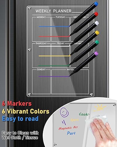 Miniatura 5 de Calendario acrílico magnético transparente para refrigerador, calendario magnético reutilizable para nevera, pizarra de borrado en seco, tablero de