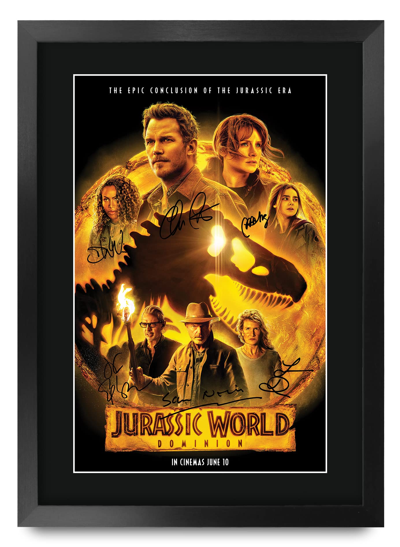 HWC Trading FR A3 Jurassic World 3 Dominion Chris Pratt Geschenke Geduckter Poster Signiertes Autogramm Foto für Fans von Film Memorabilien - A3 Framed