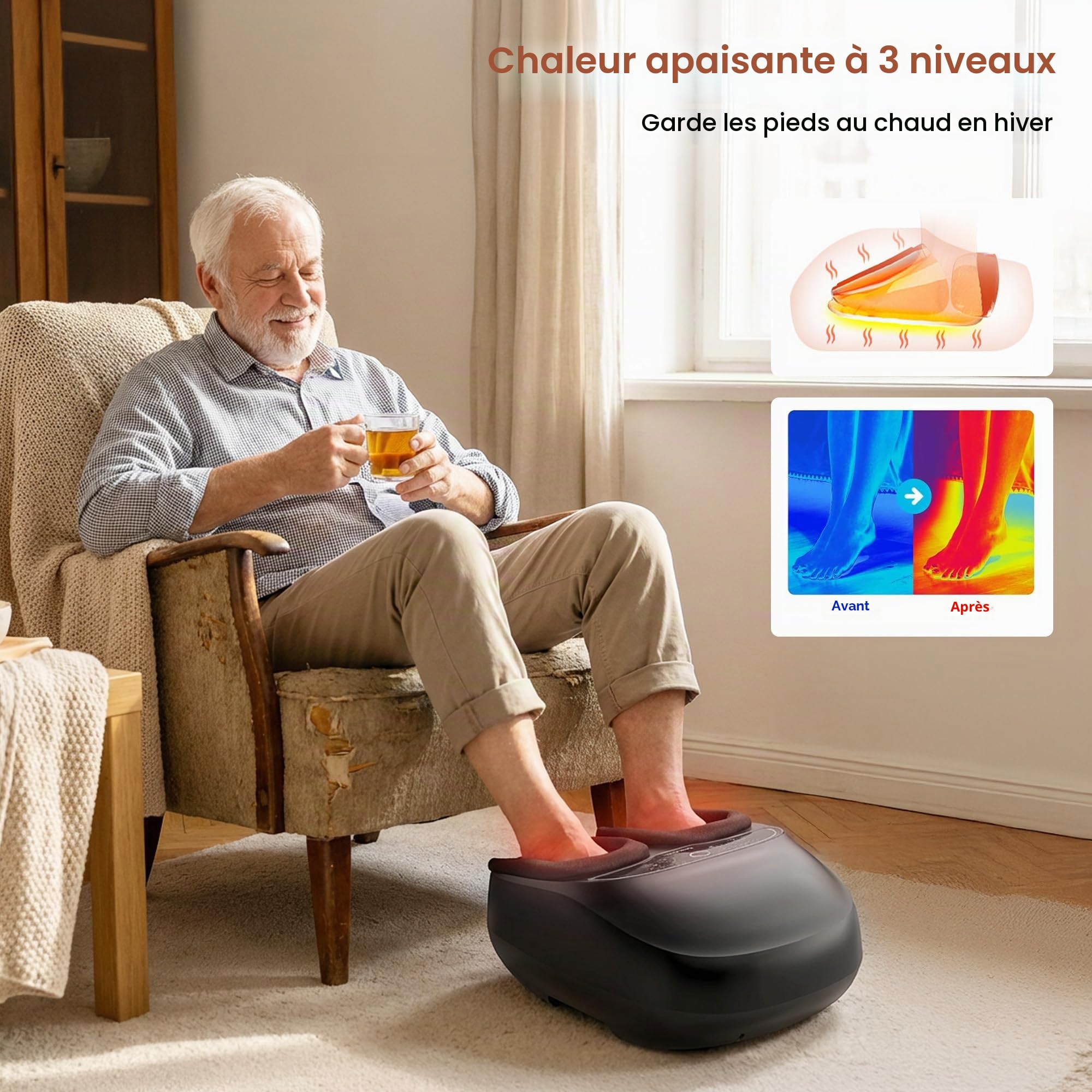 COMFIER Appareil de massage des pieds avec chaleur, appareil de massage Shiatsu pour fasciite plantaire, neuropathie, télécommande, fonction pause