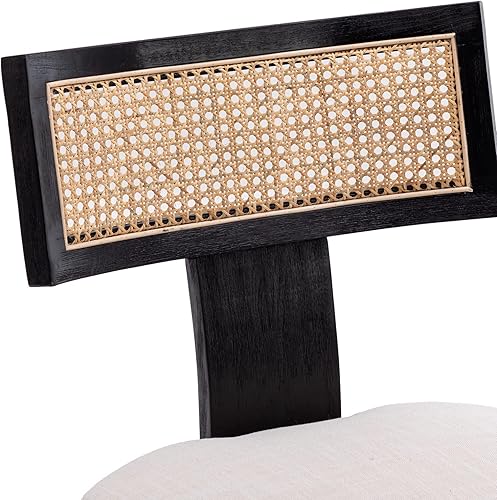 Miniatura 5 de Wahson Juego de 2 sillas de cocina y comedor con respaldo de bastón silla de comedor tapizada de lino retro con patas de madera dura color beige