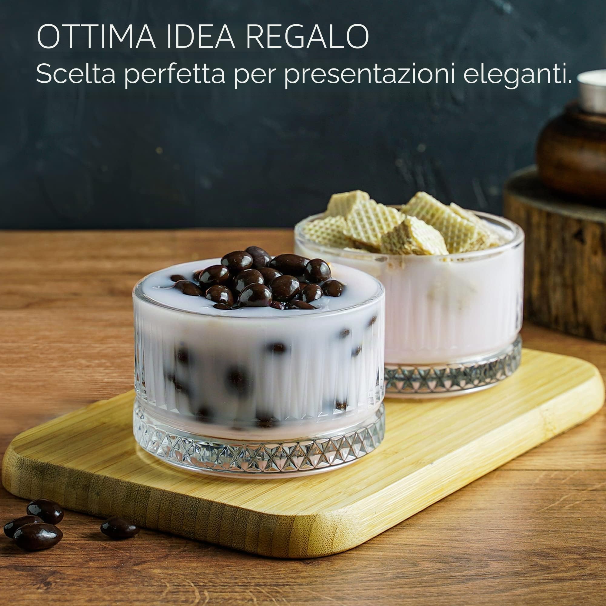 CRYSTALIA Qualità Premium Ciotola per Dessert in Vetro, 240ml 100% SENZA PIOMBO Coppe Gelato, Bicchieri, Coppette per Budini e Snack