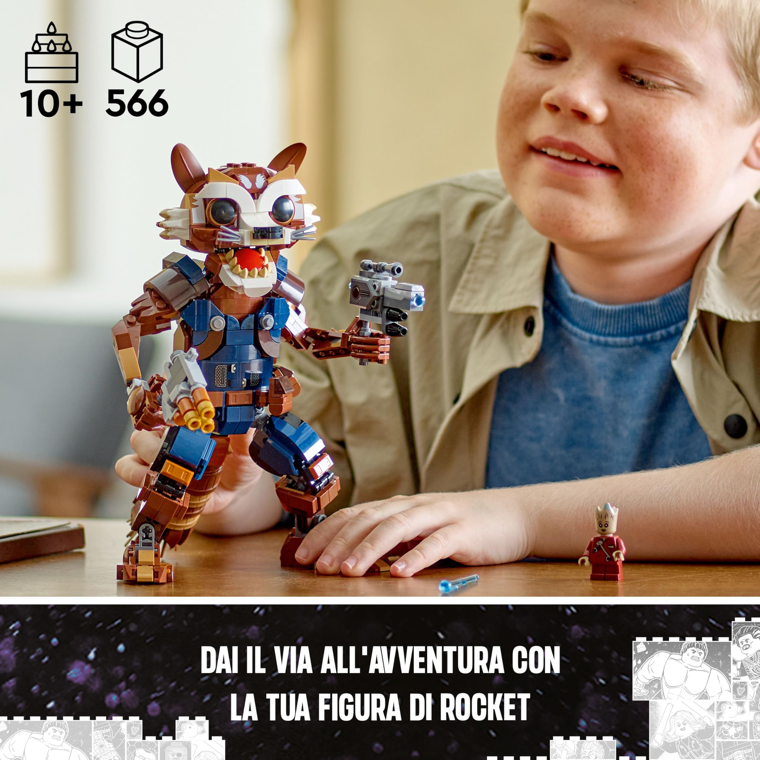LEGO | Marvel Rocket e Baby Groot, Giochi per Bambini e Bambine da 10 Anni in su, Set con Action Figure Snodabile da Costruire e Minifigure del Supereroe, Giocattoli Guardiani della Galassia 76282