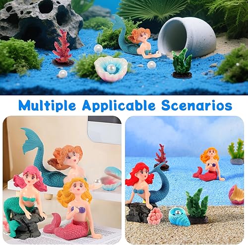 Miniatura 7 de 20 mini figuras de sirena para accesorios de jardín de hadas, mini animales de resina oceánica con concha y juego de decoración de coral para