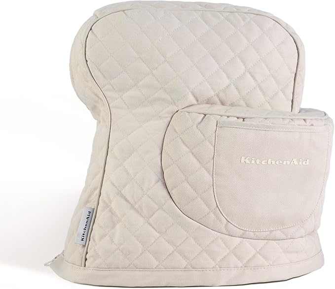 KITCHENAID Fitted Tilt-Head Stand Mixer Cover with Storage Pocket, Quilted 100% Cotton,14.4"x18"x10", Milkshake