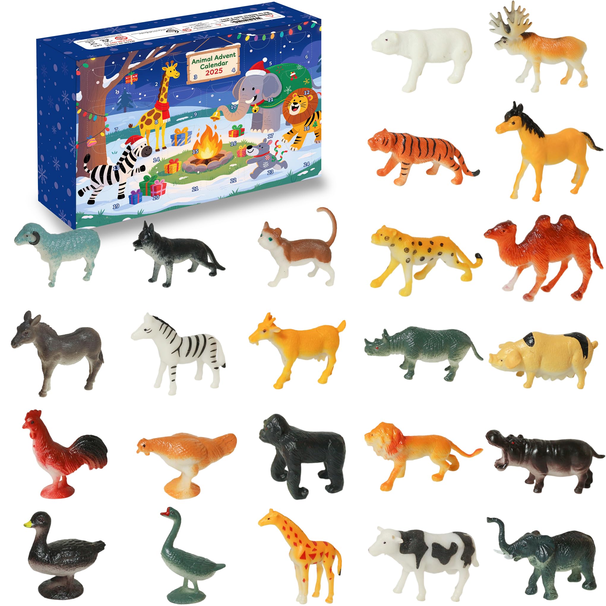 Farm Animal Advent Calendar 2025 for Boys with 24 pcs Realistic Wild Zoo Animals Figurine Toys for Christmas Countdown Calendar Xmas Stocking Stuffers