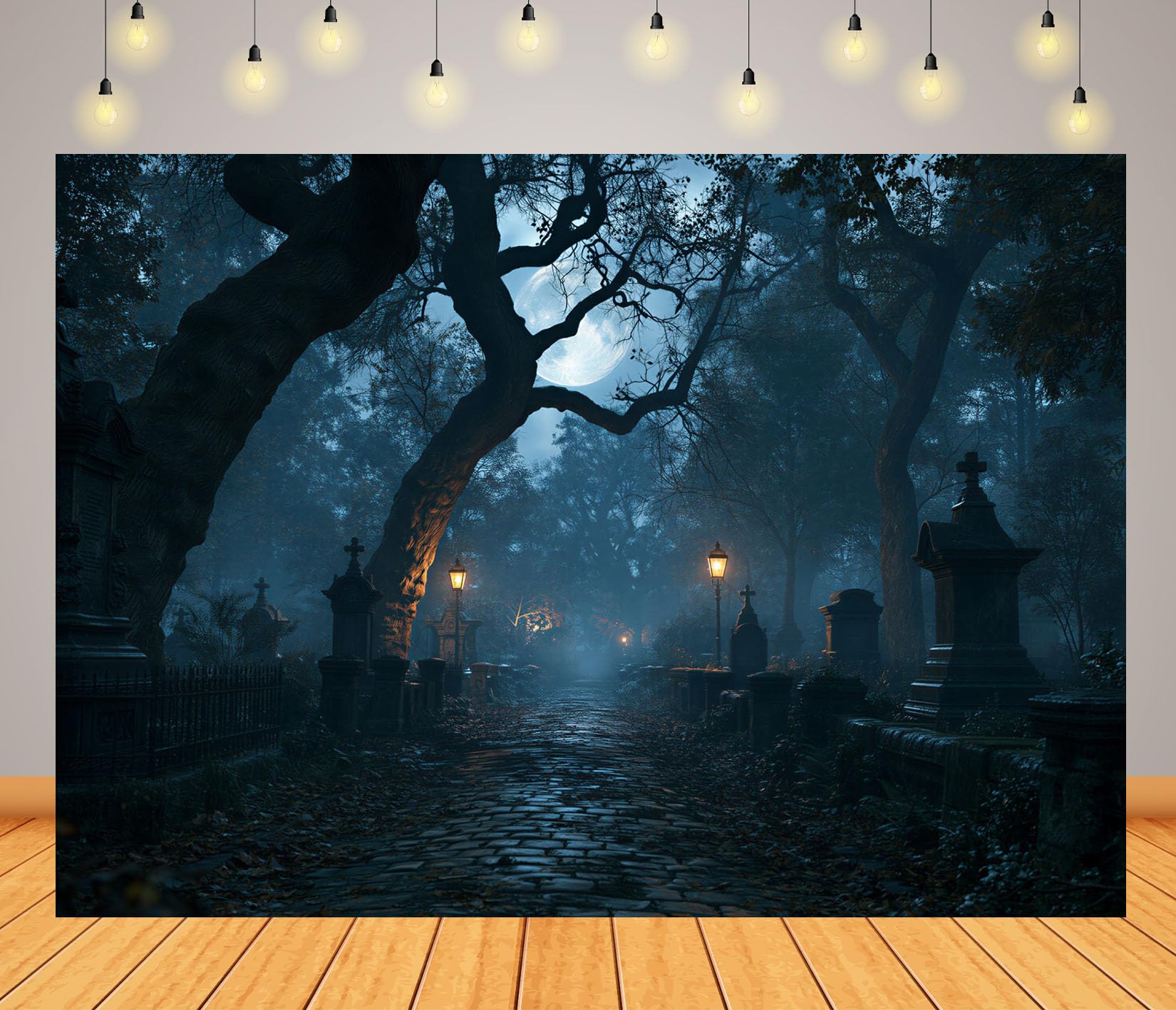 12x10FT (3.6x3m) Callejón Cementerio con Faroles Fondo Fotográfico