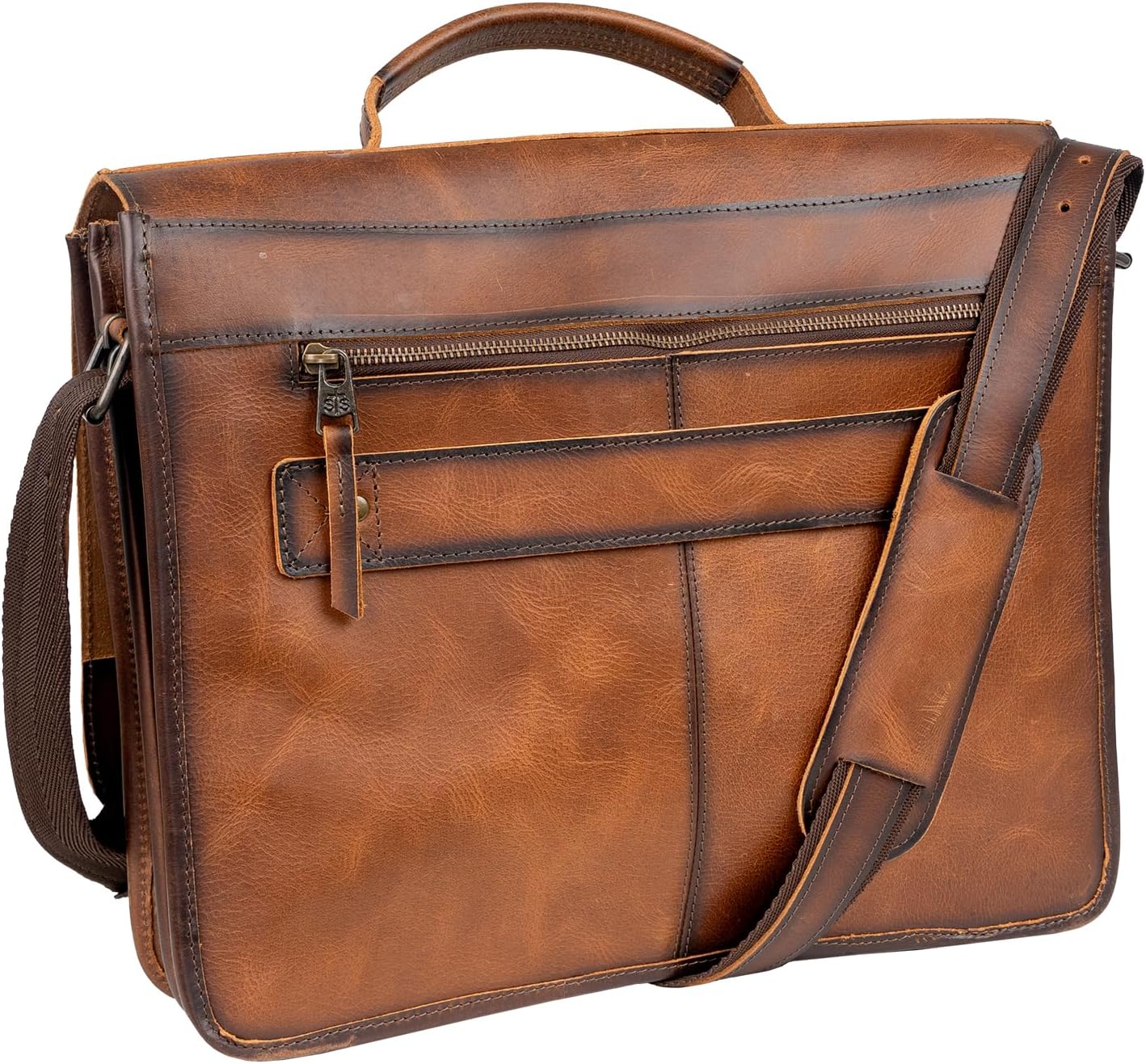 STS Ranchwear Tucson Portfolio Leather Office Work Briefcase Messenger Bag, Top Carry Handle & Shoulder Strap, Rich Tan