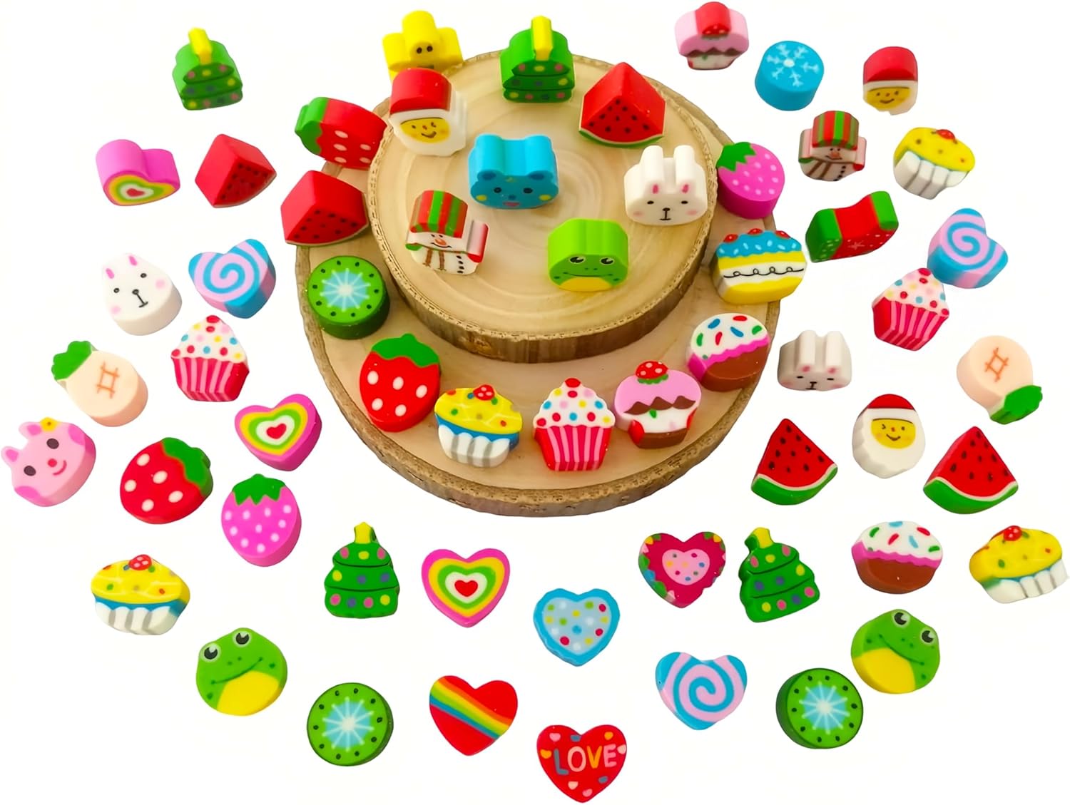 Rondure 300 pcs Mini Animal Erasers for Kids Bulk, Cute Food Heart Christmas Erasers for School Supplies, Homework Rewards - Image 4