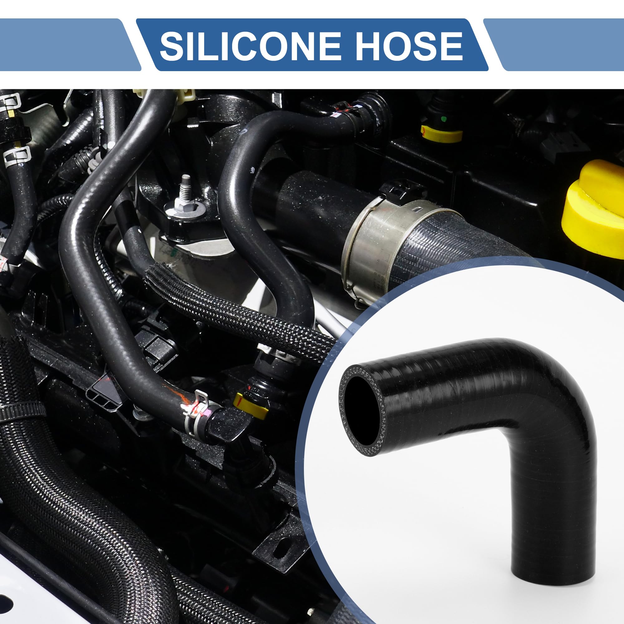 A ABSOPRO 1 Set 28mm/1.1" ID 90mm/3.54" Length 90 Degrees Black Car Silicone Hose with Clamps Coolant Hose Universal