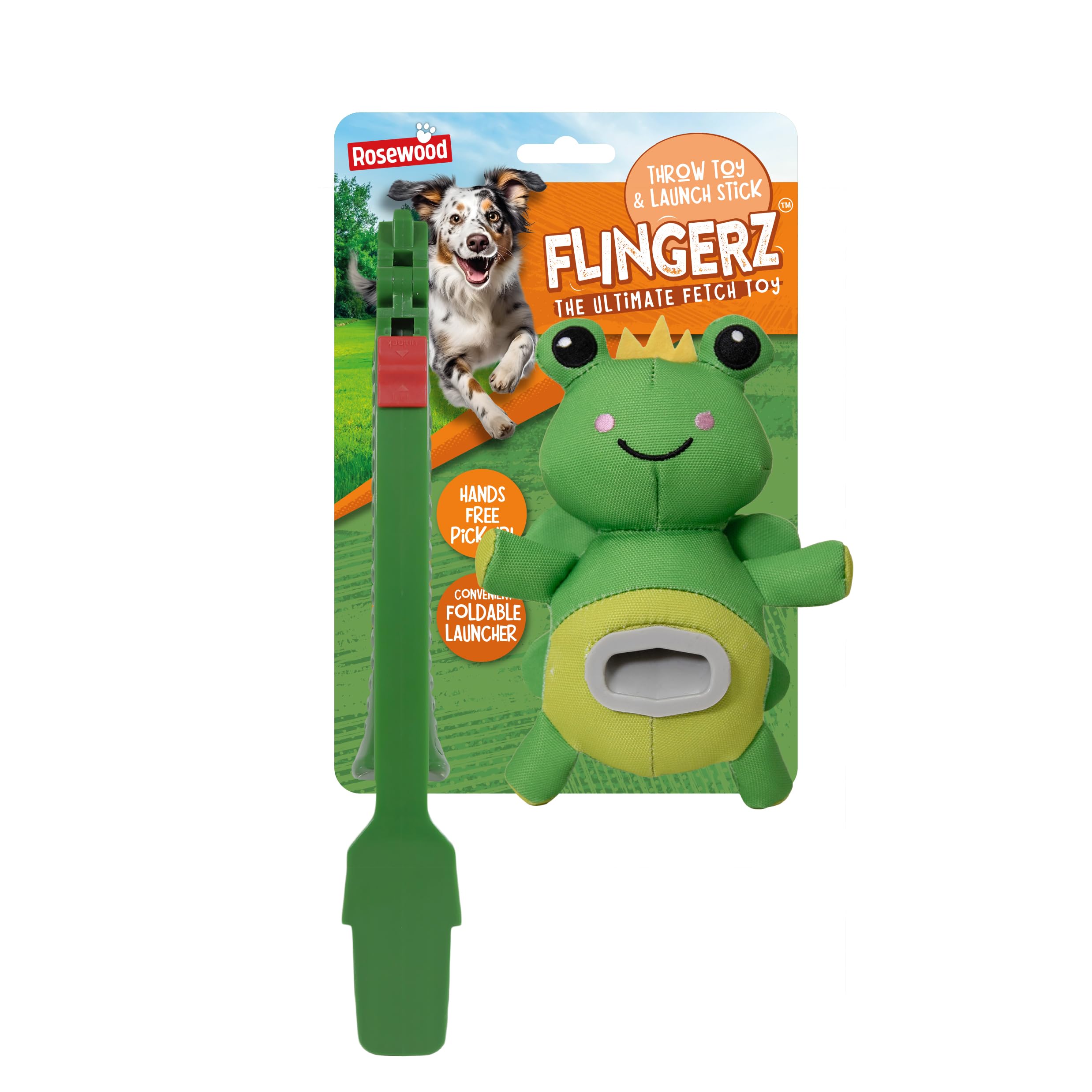 Rosewood Flingerz Frog Dog Toy Launcher – Durable Interactive Fetch Toy for Active Dogs – Long-Distance Throw Flinger for Outdoor Play & Exercise