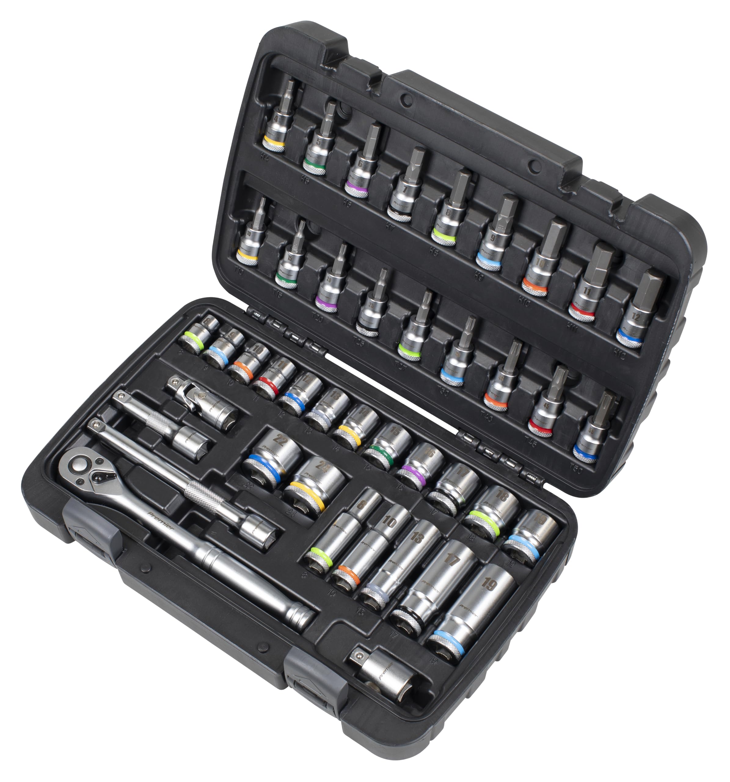 Sealey Premier 3/8" Sq Drive Socket & Socket Bit Set 42pc - AK7915, Chrome - Image 2
