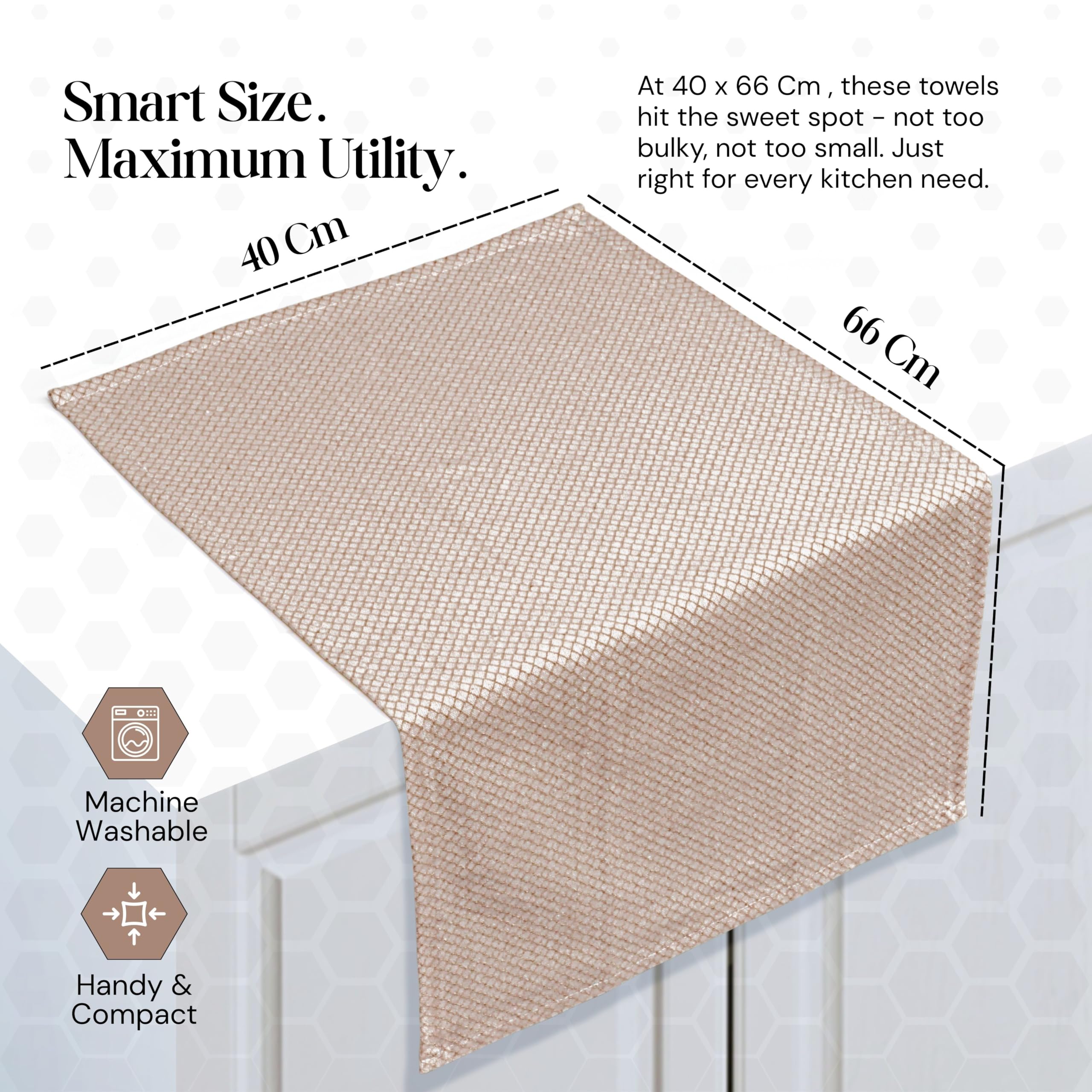 HEIRLOOM COMFORT Brown Honeycomb Kitchen Towels 3 Pack, 40x66 cm, 100% Cotton, Quick Dry, Soft, Absorbent - Image 3
