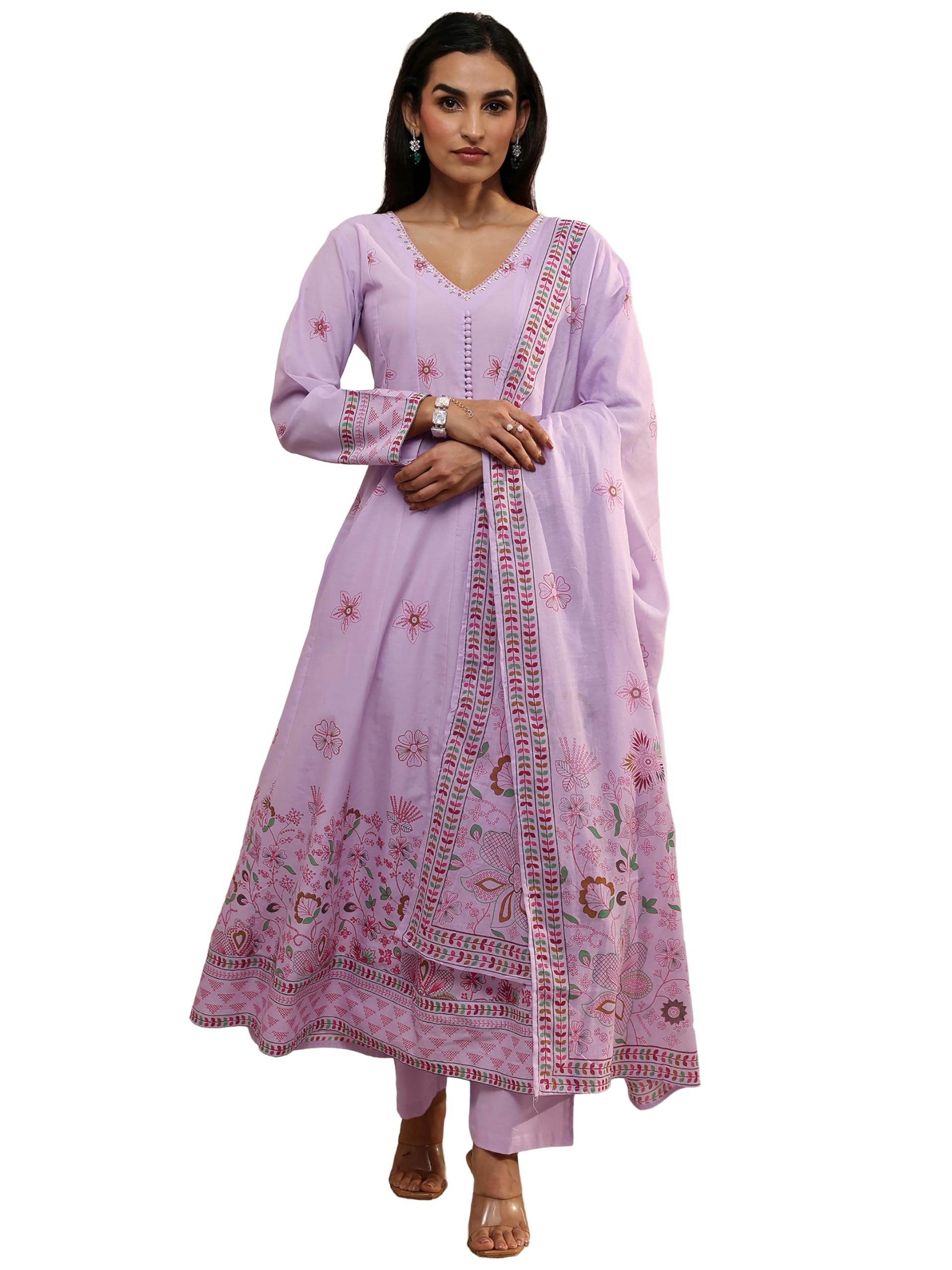 Printed Cotton Anarkali Kurta With Trousers and Dupatta-93100XL-image-19