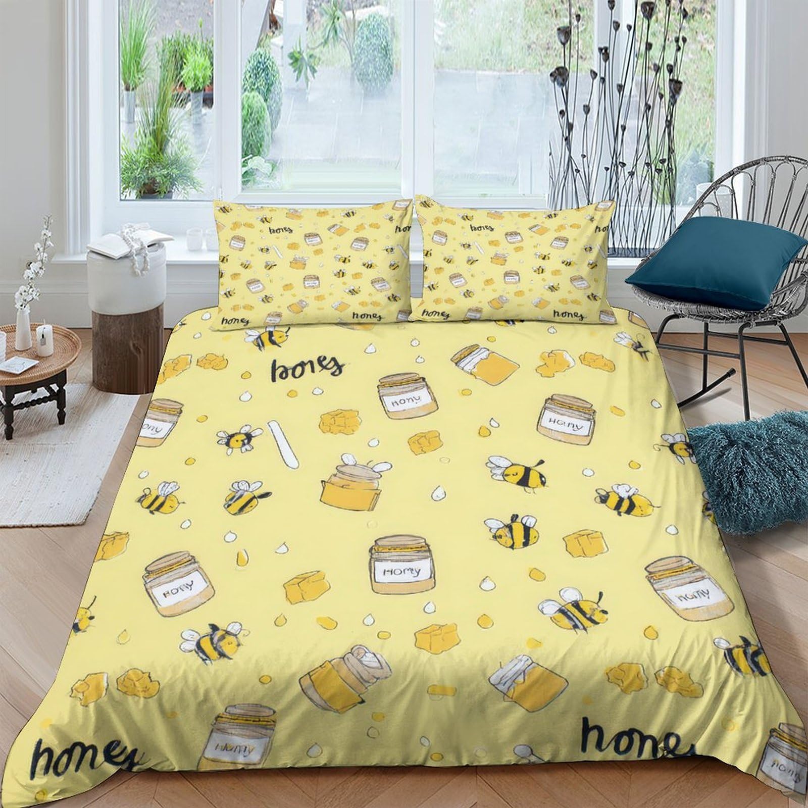 Ctjqhvkz Style-10 3D Printed Honey Bee Fitted Sheet Microfiber Soft Yellow Honeycomb Mattress Cover Non Slip For Bedroom Dorm Decor Single（135X200cm）