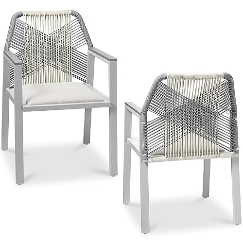Outdoor Dining Arm Chair Set of 2, Aluminum Frame with