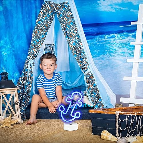 Miniatura 4 de Letrero de neón azul en forma de ancla Luz de modelado LED Letras luminosas Letrero Panel acrílico Luz decorativa de neón, 10.6x6.7 in