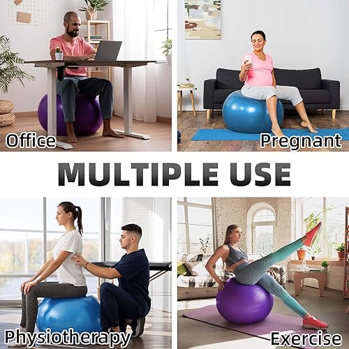 Miniatura 7 de Pelota de ejercicio antiestallido, silla de pelota de yoga con dispositivo de bomba, bola de pilates mate antideslizante, pelota de equilibrio para