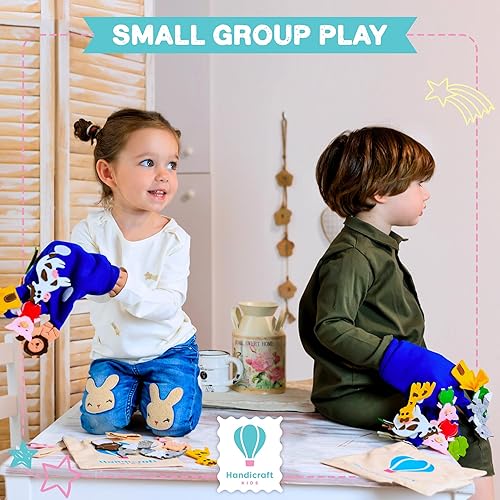 Miniatura 5 de Juego de 14 marionetas de mano para niños y adultos, guantes con detalles de fieltro, perfecto para contar historias, juegos de roles, teatro,