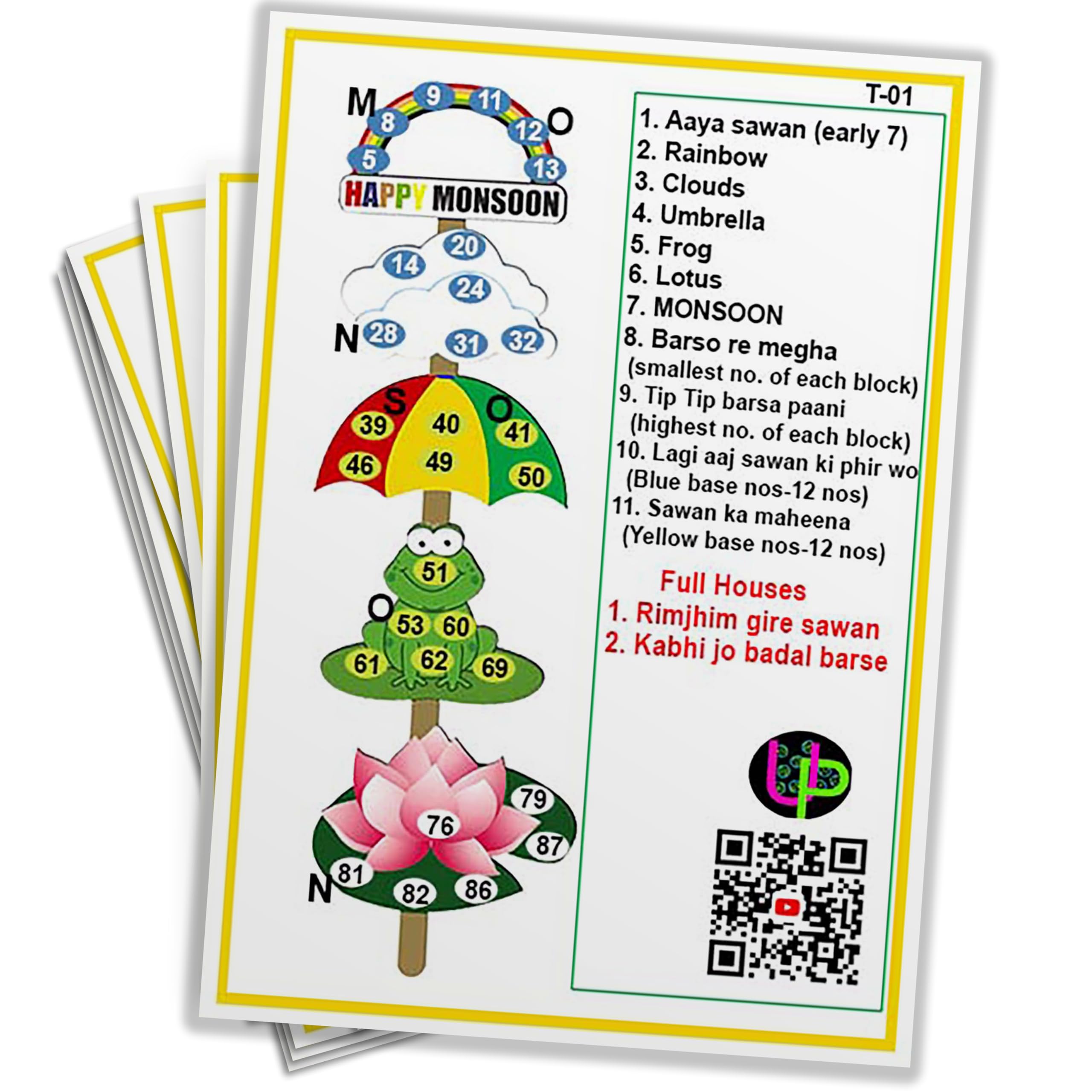 UltPult Tambola Monsoon Theme Tambola Tickets - Stick Design, Rainy Season Sawaan Special Housie Tickets, Fun Family Game for Parties & Get-Togethers, English Set of 15 Tickets-image-46