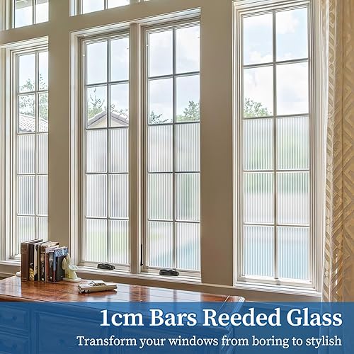 Vista 4 de FEOMOS Película de privacidad para ventana, película de vidrio con juncos, película decorativa para ventana, puerta, gabinete, no adhesiva, anti