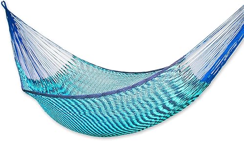 NOVICA HAM0033 Cuerda maya tejida a mano de algodón verde azulado azul verde azulado 2 personas XL, Riviera Zafiro (doble) Hamaca