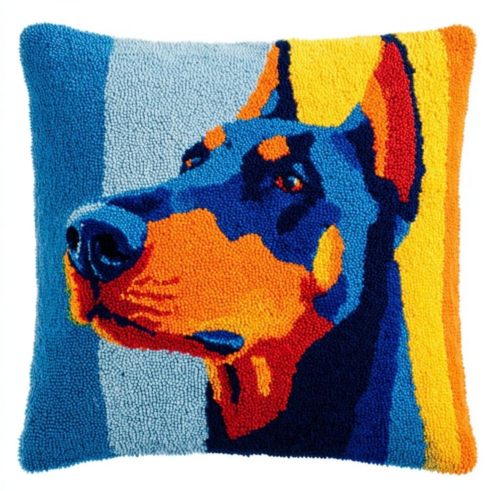 AxiangziK Beginners DIY Crochet Pillow Kit,Doberman Pinscher Animal Dog Pre-Printed Pillowcase Hook and Latch Rug Kits 17X17 Inch Needlework Cushion Cover for Home Sofa Decoration