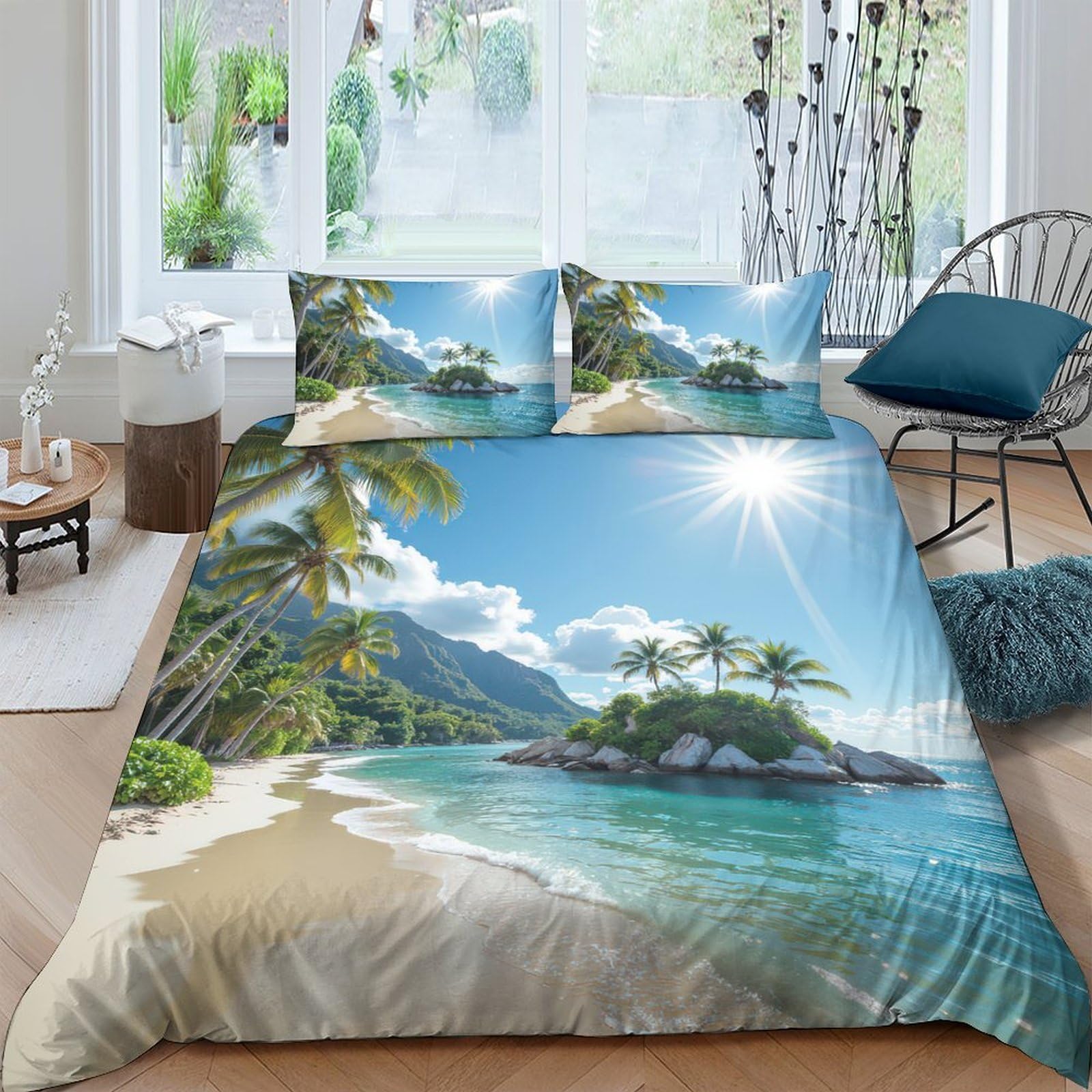 Ctjqhvkz Style-8 3D Printed Tropical Beach Fitted Sheet Microfiber Soft Breathable Ocean Island Mattress Cover For Bedroom Dorm Decor Single（135X200cm）