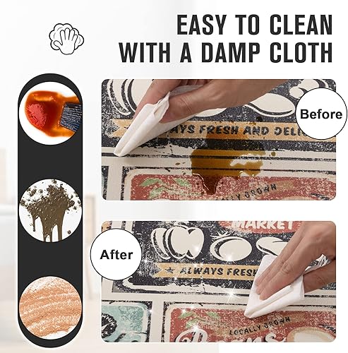 Miniatura 5 de Carvapet Alfombrillas de cocina de 2 piezas, antifatiga, alfombras y tapetes de cocina de granja con frutas y verduras antideslizantes, acolchados,