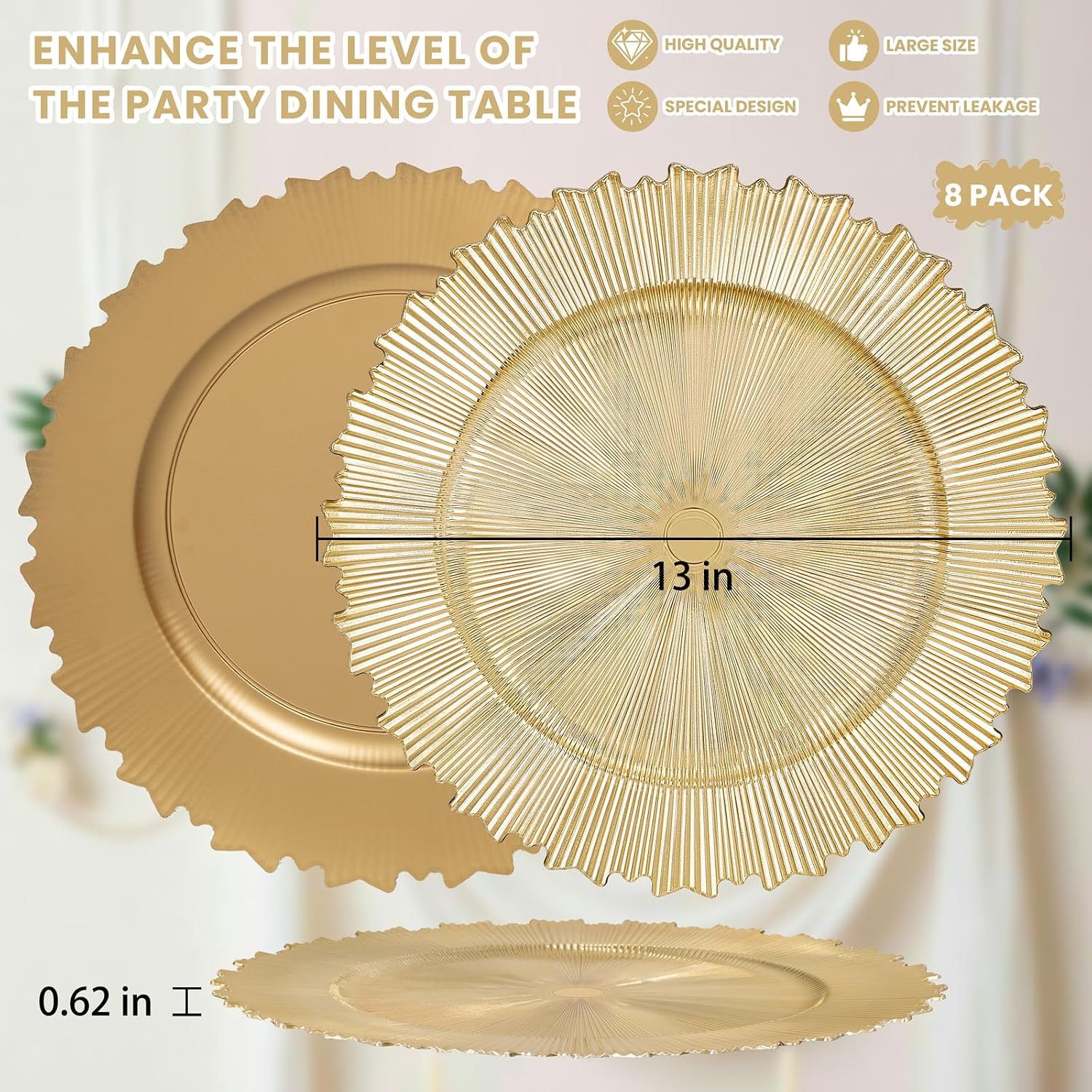 LIYH 100 Pcs Gold Charger Plates Bulk for Wedding - 13"
