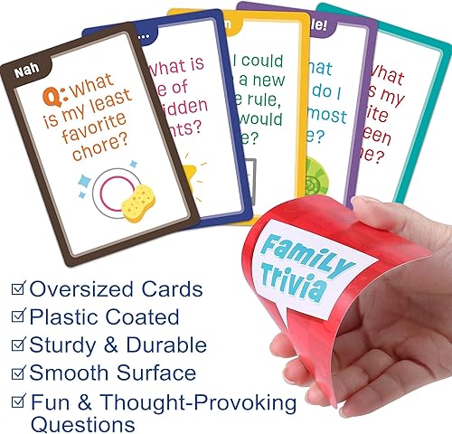 Miniatura 4 de LotFancy Juego de preguntas familiares, a partir de 4 años, juegos familiares para niños y adultos, 60 divertidas tarjetas de trivia, iniciadores de