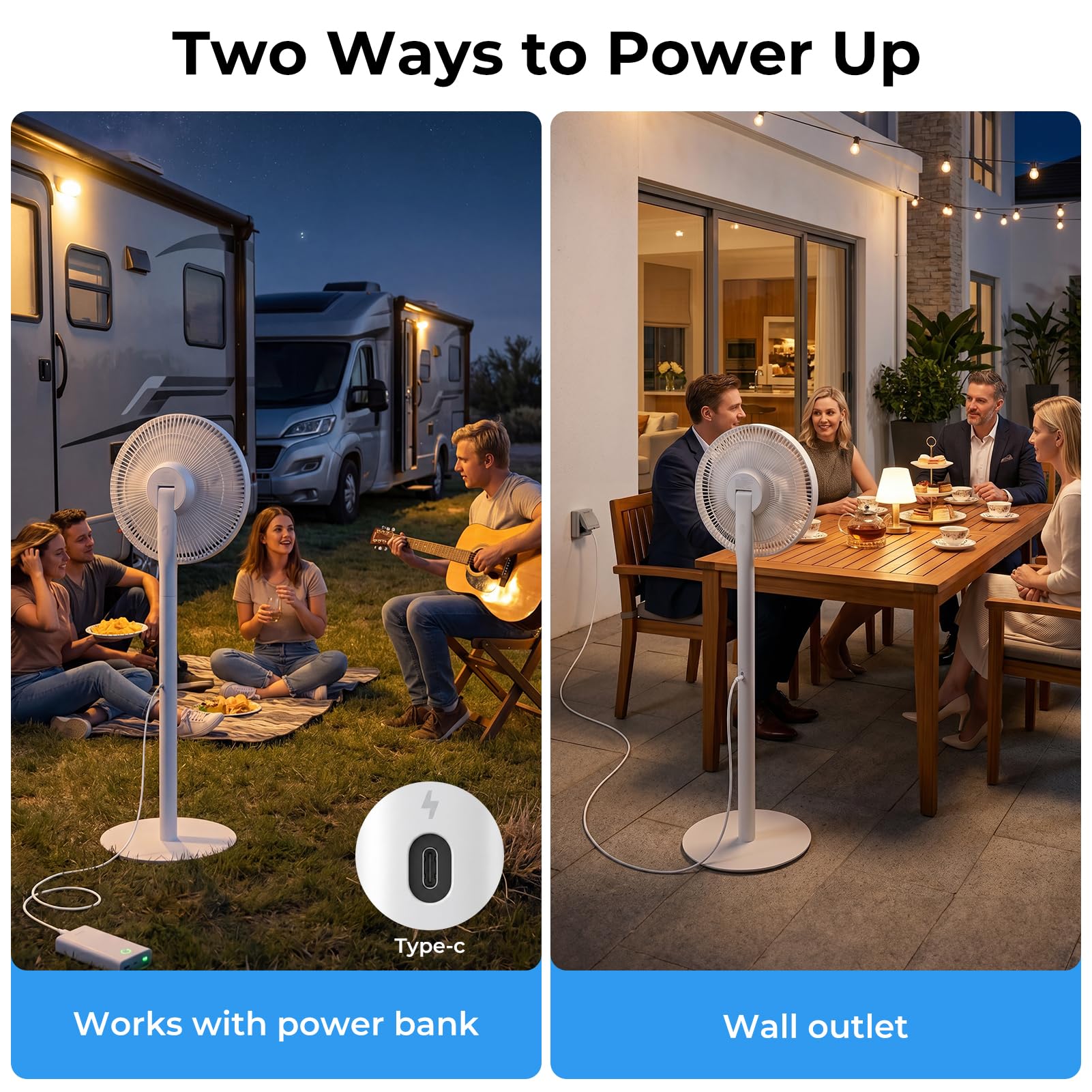SAnmay Ventilatore a piedistallo, ultra sottile, 2 in 1, ventilatore da scrivania portatile staccabile, alimentato con USB-C e power bank, silenzioso, per esterni, camper, campeggio e casa