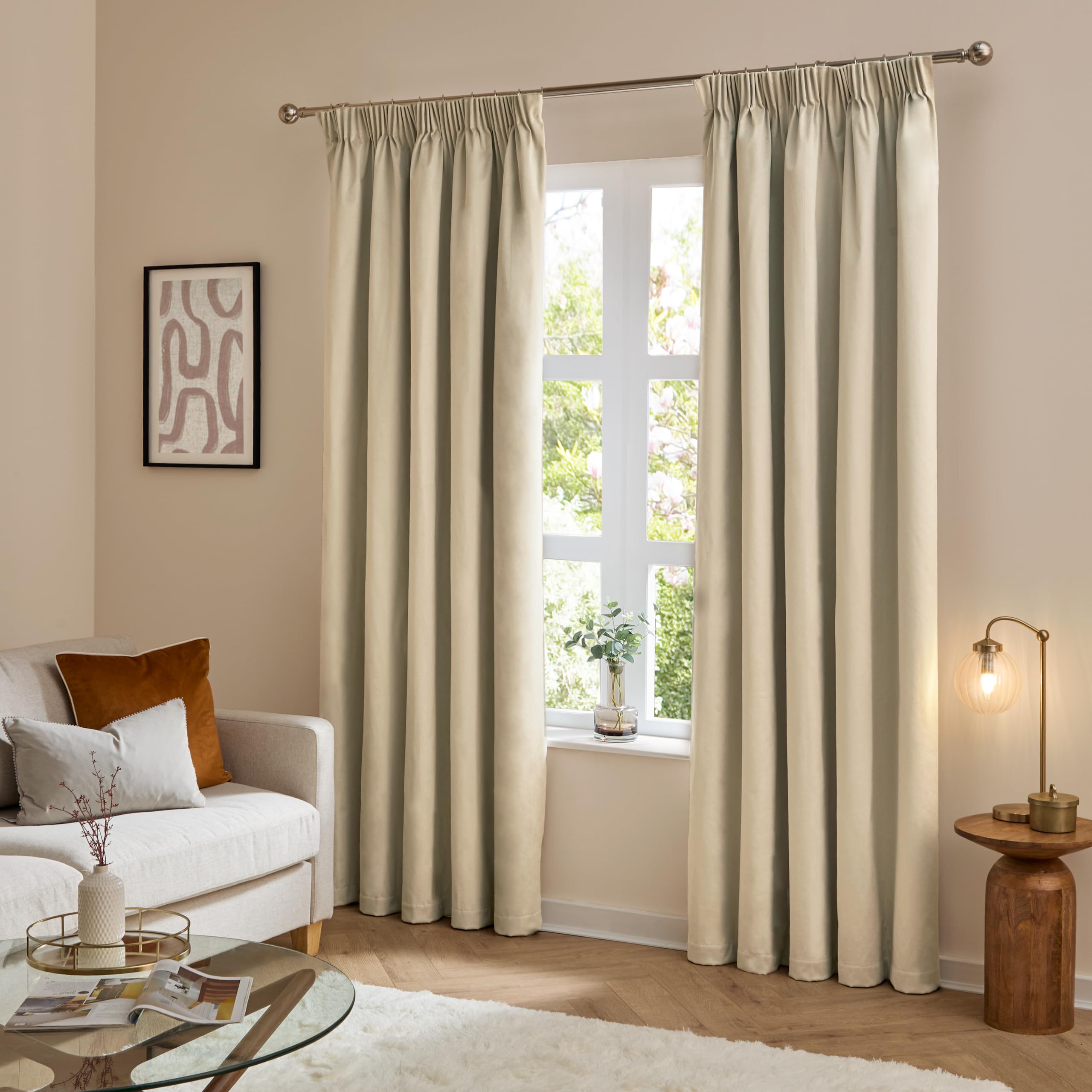 Furn - Pencil Pleat Curtains - Velvet - 117 x 183cm - Natural