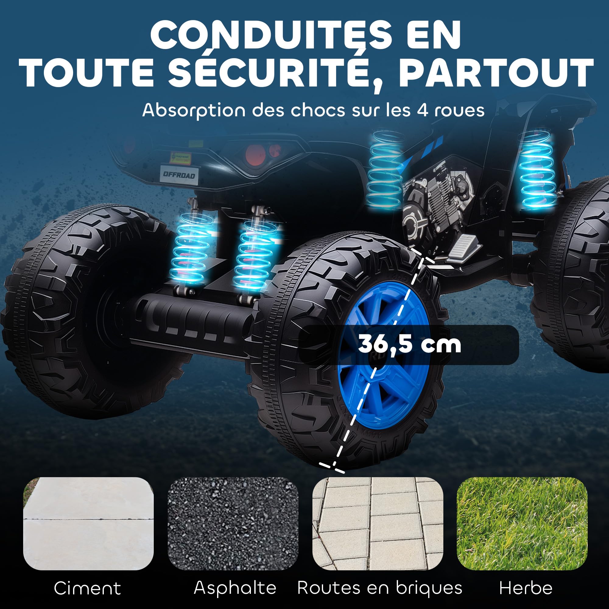 AIYAPLAY Quad électrique Enfant 24V, Voiture électrique ATV, Double Moteur, 4-6,5 km/h, 4 Roues suspendues, Noir