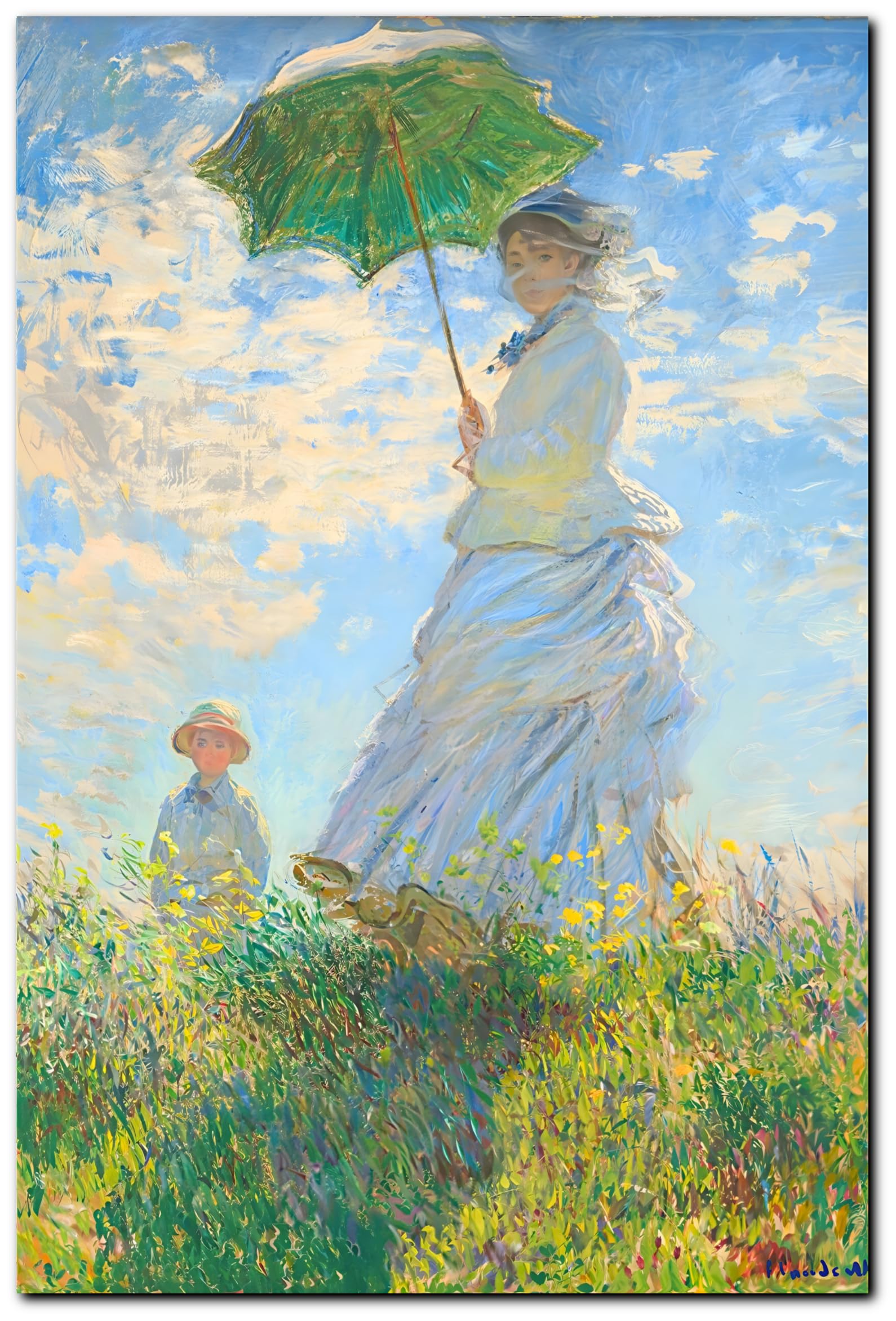 Quadro stampa su tela - Riproduzione Donna con parasole di Claude Monet - Quadro in tela opere d'arte pittori famosi per Soggiorno, salotto e Camera da Letto - Telaio in legno 3 CM - 80X50 CM